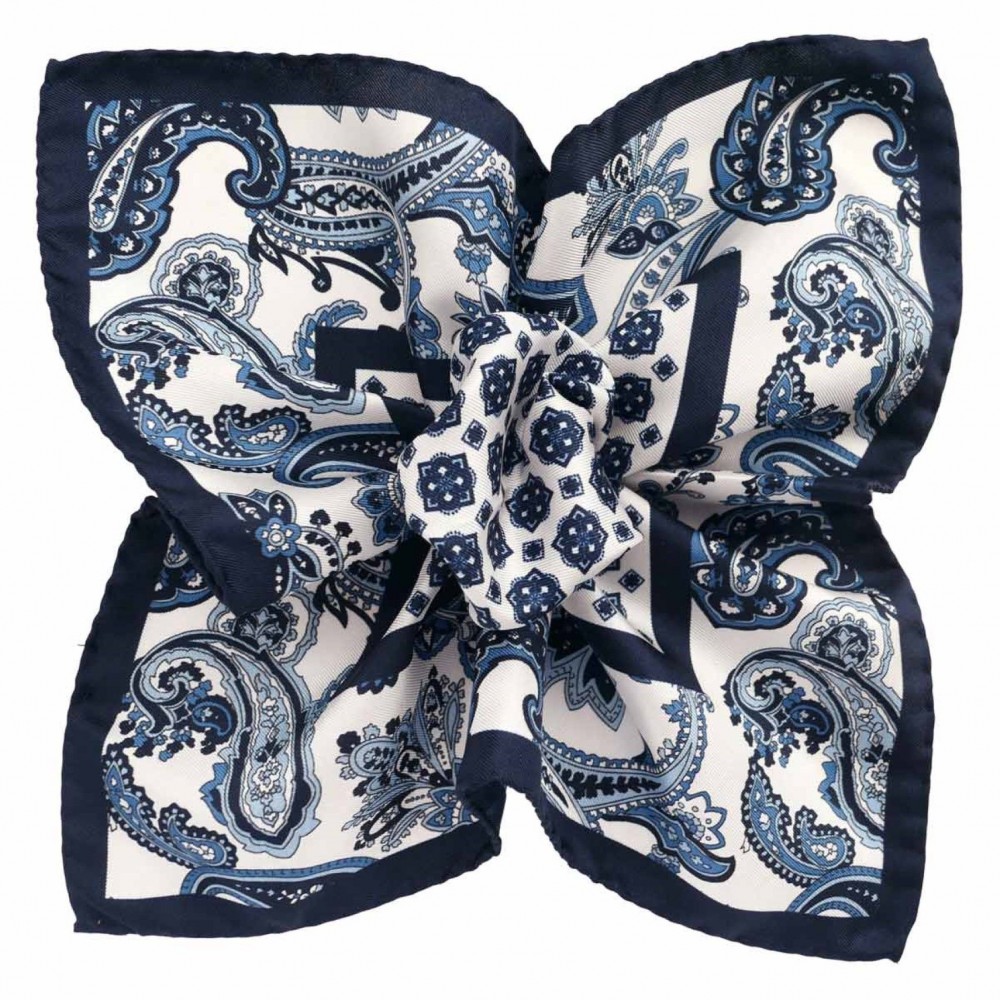 Pochette de costume made in Italie Bleu et bordeaux à grand Paisley Segni & Disegni