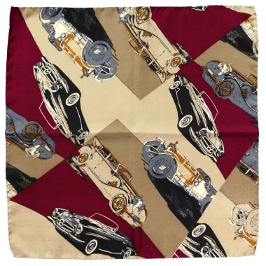 Pochette de costume made in Italie. Beige et bordeaux motifs Voitures 2