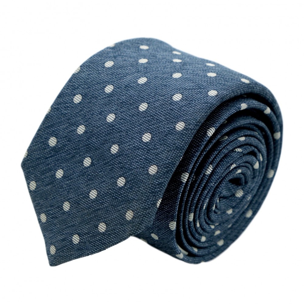 Cravate homme de marque Ungaro. Bleu style "Jean" à gros pois blancs