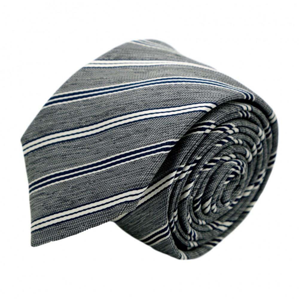 Cravate homme de marque Ungaro. Gris à rayures bleues et blanches