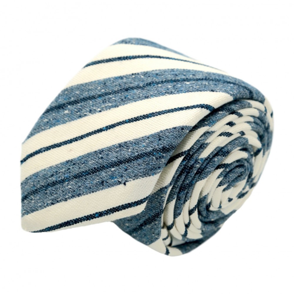 Cravate homme de marque Ungaro. Bleu et Blanc cassé en soie et coton
