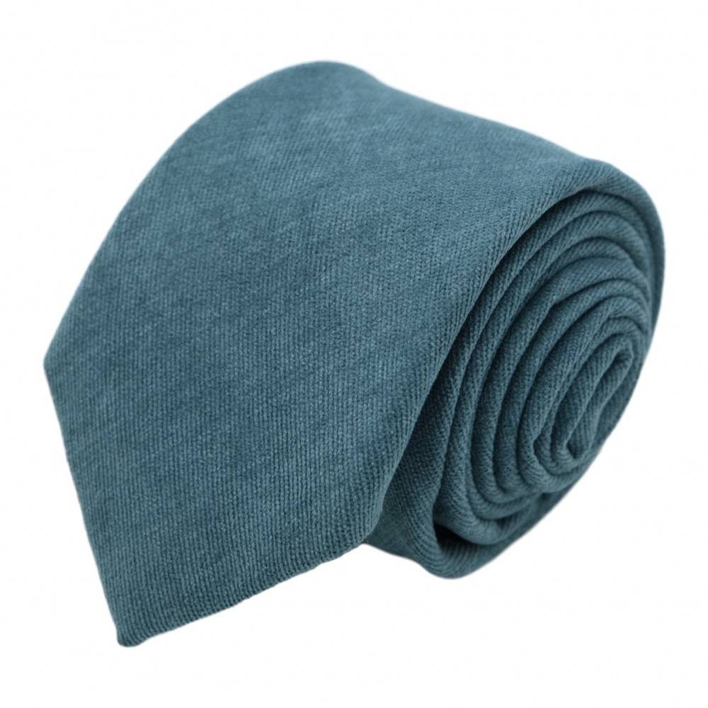 Cravate en velours côtelé (fines côtes). Bleu Canard