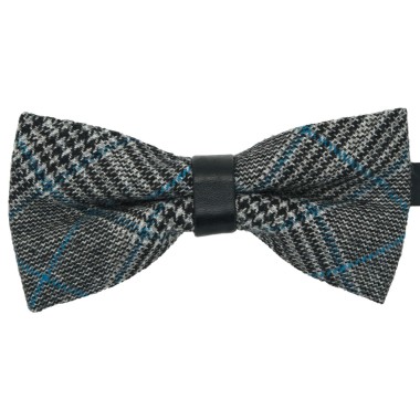 Noeud Papillon à ruban en simili cuir. Gris Tartan