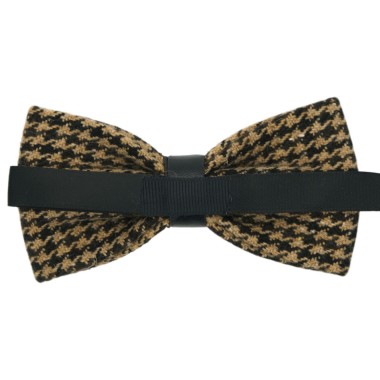 Noeud Papillon à ruban en simili cuir. Marron et Noir Pied-de-Poule 2