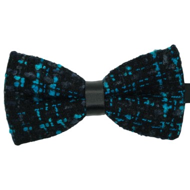 Noeud Papillon à ruban en simili cuir. Noir et Turquoise Tweed