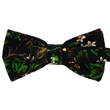 Noeud Papillon à Motif Fleuri. Noir et Vert