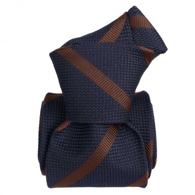 Cravate luxe made in Italie. Bleu marine à rayures marron