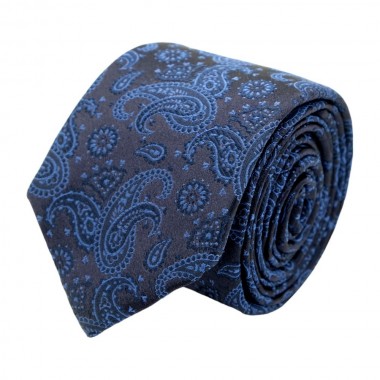 Cravate homme de marque Ungaro. Noir à motifs Paisley bleus