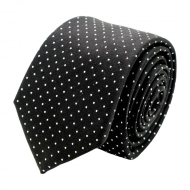 Cravate homme de marque Ungaro. Noir à fins pois blancs, 7cm