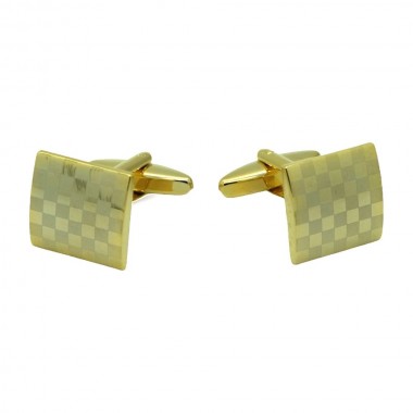 Boutons de manchette Doré. Carré à damier doré et beige