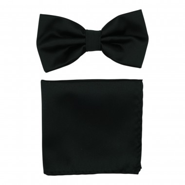 Ensemble Noeud papillon et Pochette assortie, noir uni.