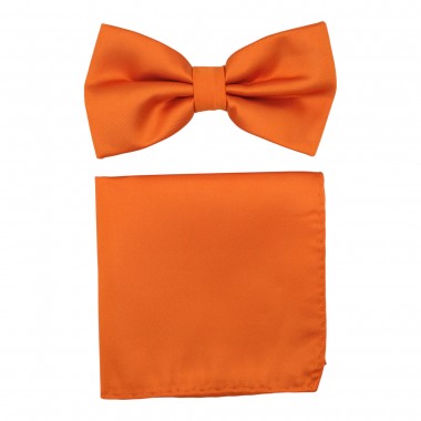 Ensemble Noeud papillon et Pochette assortie, orange uni.