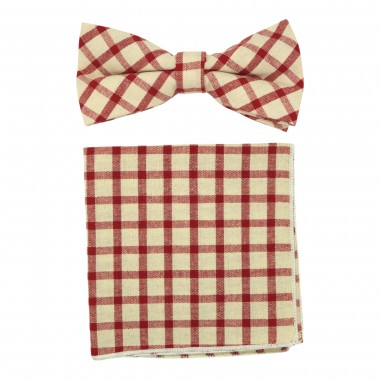 Ensemble Noeud papillon et Pochette assortie, beige/rouge...