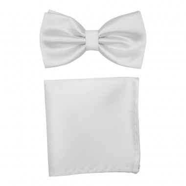 Ensemble Noeud papillon et Pochette assortie, blanc uni.