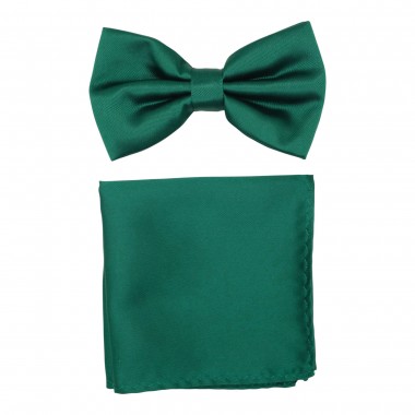Ensemble Noeud papillon et Pochette assortie, vert pin uni.