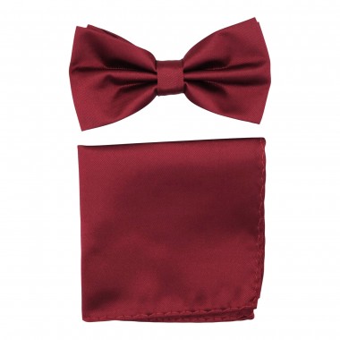 Ensemble Noeud papillon et Pochette assortie, bordeaux uni.