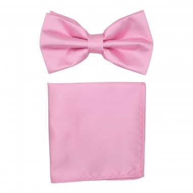 Ensemble Noeud papillon et Pochette assortie, rose uni.