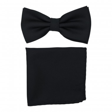 Ensemble Noeud papillon et Pochette assortie, noir strié.