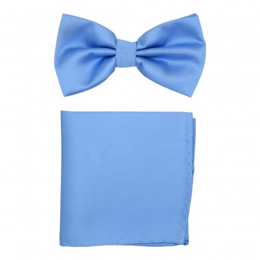Ensemble Noeud papillon et Pochette assortie, bleu ciel uni.