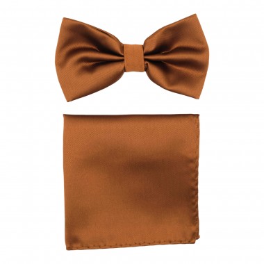 Ensemble Noeud papillon et Pochette assortie, marron uni.