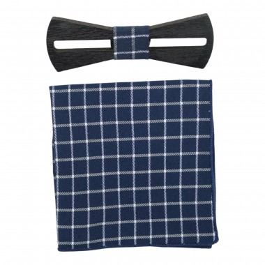 Ensemble Noeud Papillon en Bois et pochette. Noir,...