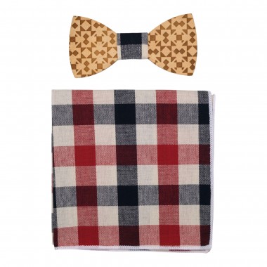 Ensemble Noeud Papillon en Bois et pochette. Bois clair....