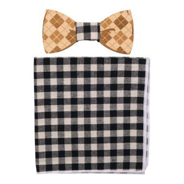 Ensemble Noeud Papillon en Bois et pochette. Bois clair....