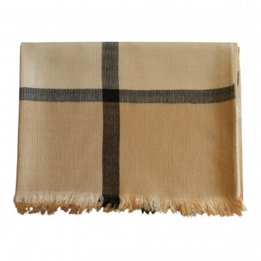 Echarpe à carreaux style Tartan. Beige