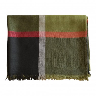 Echarpe à carreaux style Tartan. Vert kaki