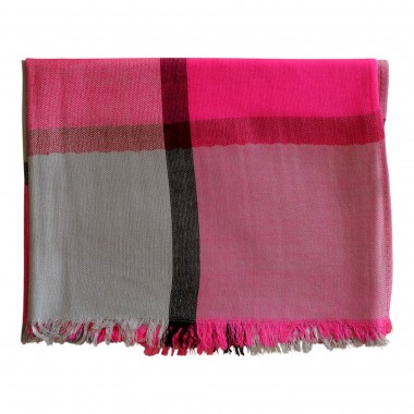 Echarpe à carreaux style Tartan. Fuchsia