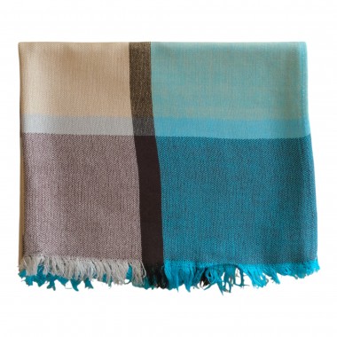 Echarpe à carreaux style Tartan. Bleu canard