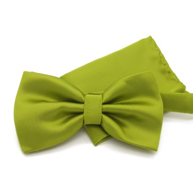 Ensemble Noeud papillon et Pochette assortie, vert olive uni.