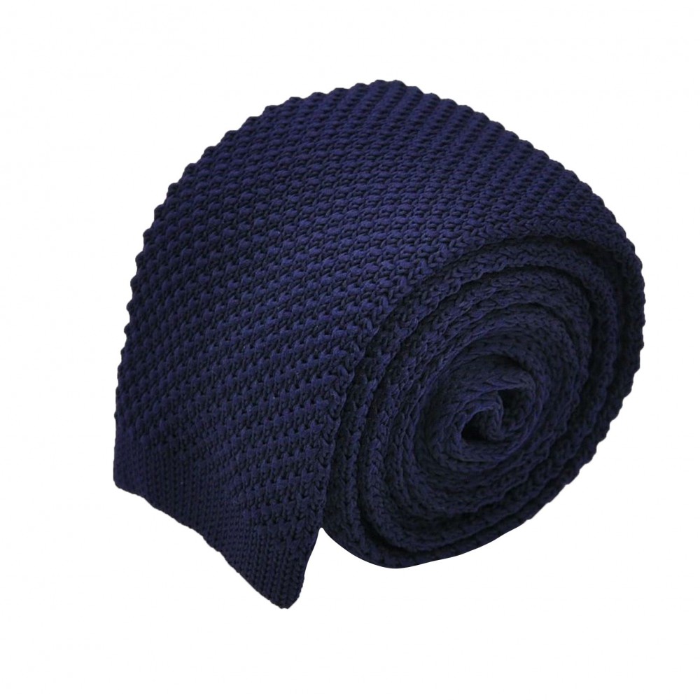 Cravate tricot pour homme. Bleu Marine. Slim et bout carré.