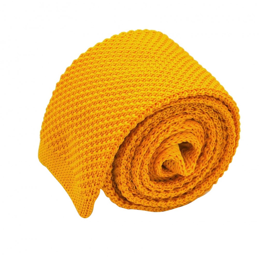 Cravate tricot pour homme. Jaune Safran uni. Slim et bout carré.