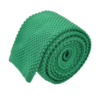 Cravate tricot pour homme. Vert uni. Slim et bout carré.