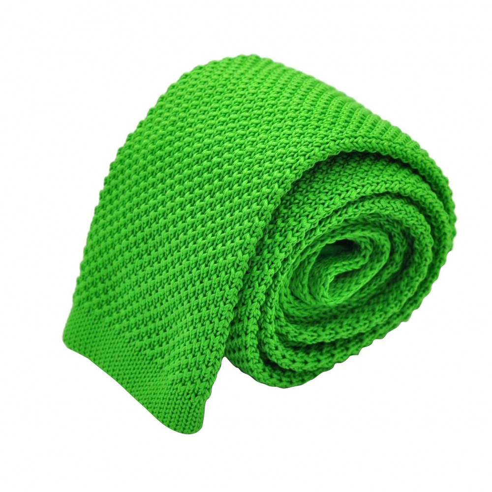 Cravate tricot pour homme. Vert vif uni. Slim et bout carré.