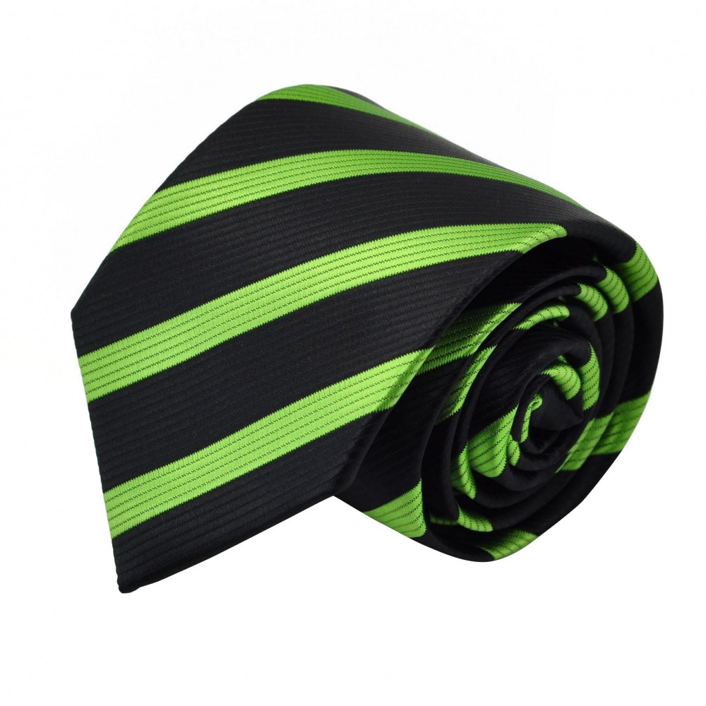 Cravate Homme Classique. Noir et vert à rayures