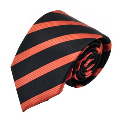 Cravate Homme Classique. Noir et orange à rayures