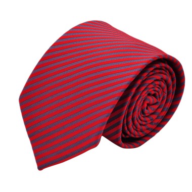 Cravate Homme Classique. Rouge et gris à fines rayures