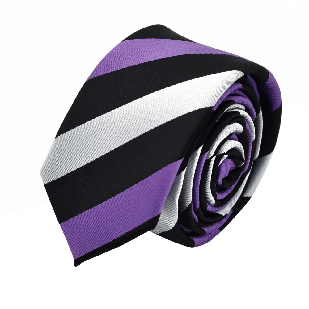 Cravate Slim homme Noire à grandes rayures violettes et grises