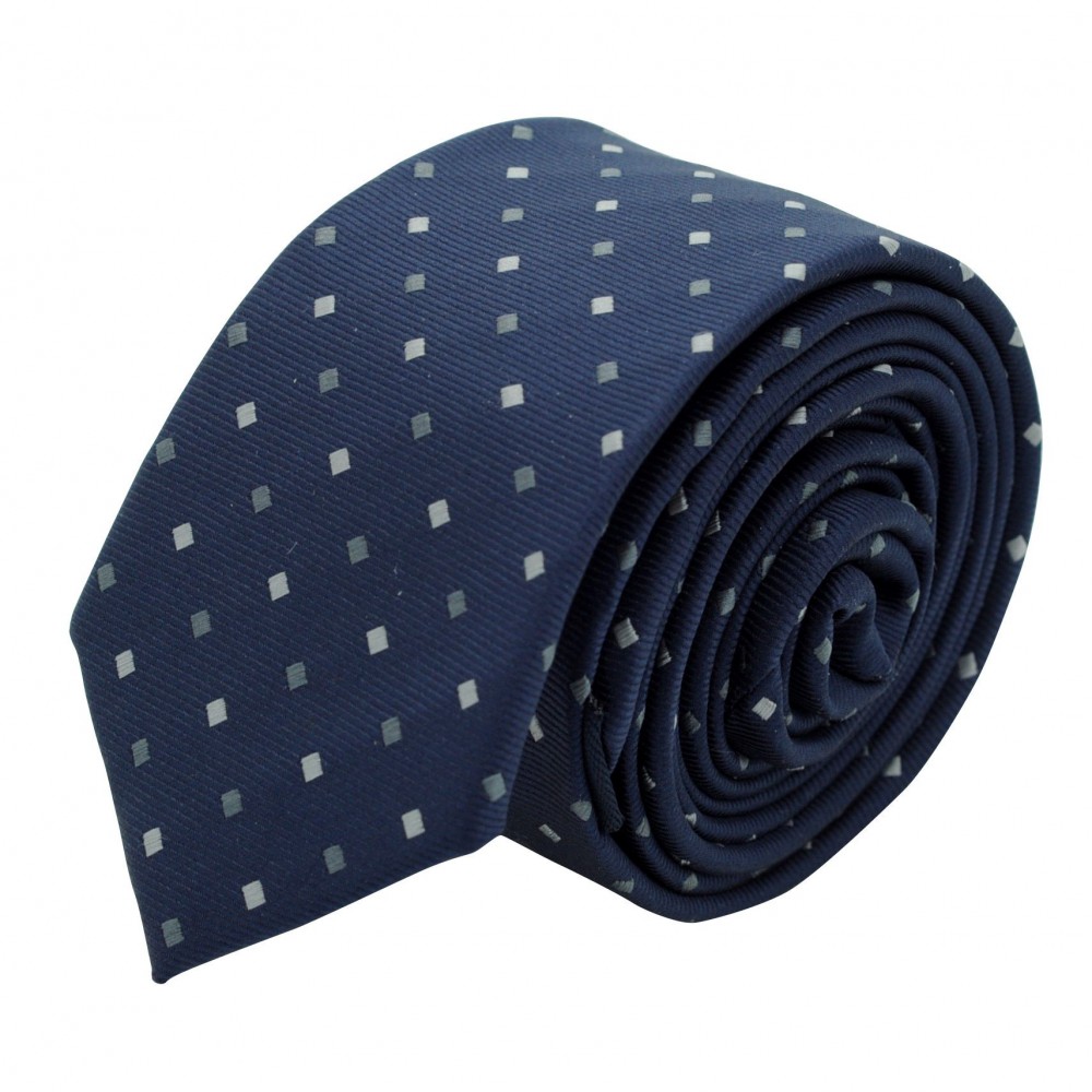 Cravate Slim Homme. Bleu à motifs carrés
