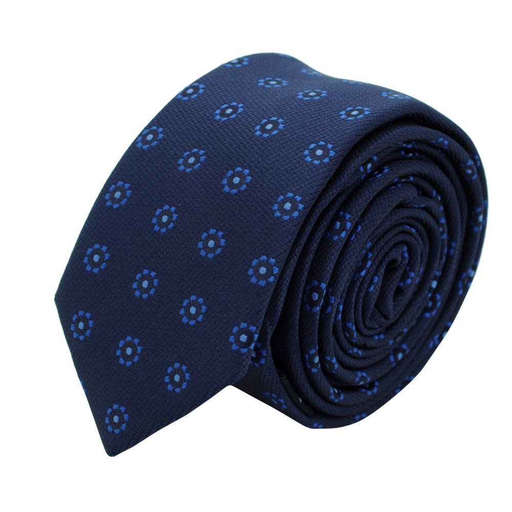Cravate Slim Homme. Bleu Marine à fleurs