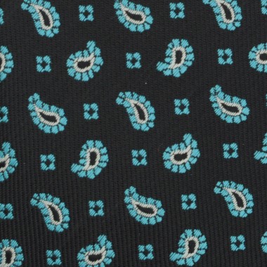 Cravate Slim Homme. Noir à petits motifs Paisley turquoise 2