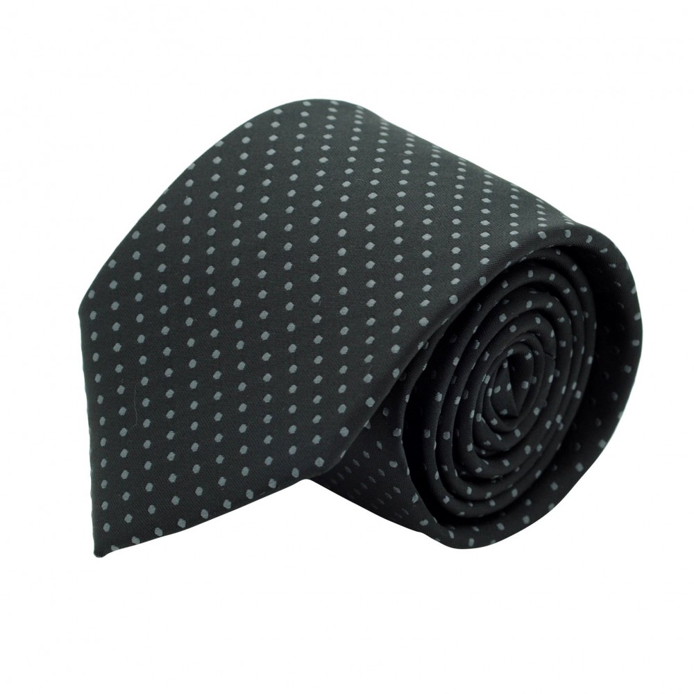 Cravate Classique Homme. Noir à pois gris