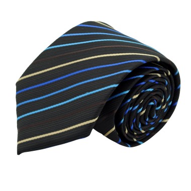 Cravate Classique Homme. Noir à rayures bleues