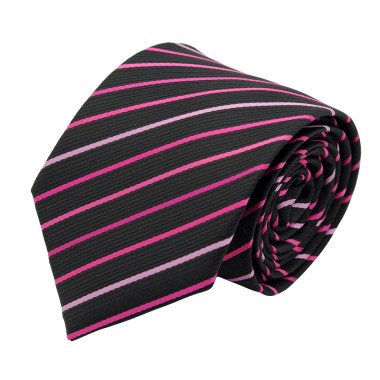 Cravate Classique Homme. Noir à rayures roses