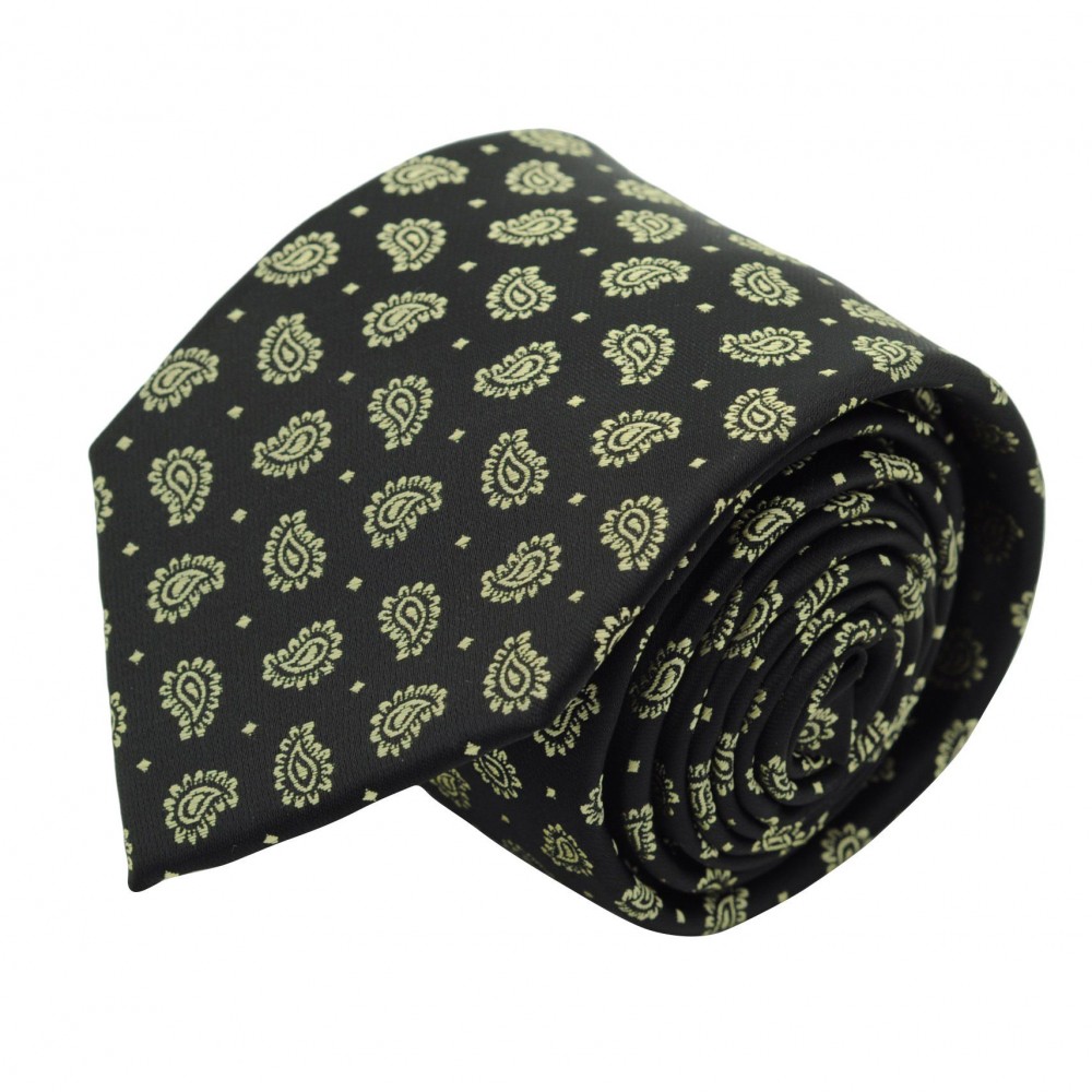 Cravate Classique Homme. Noir à motifs Paisley