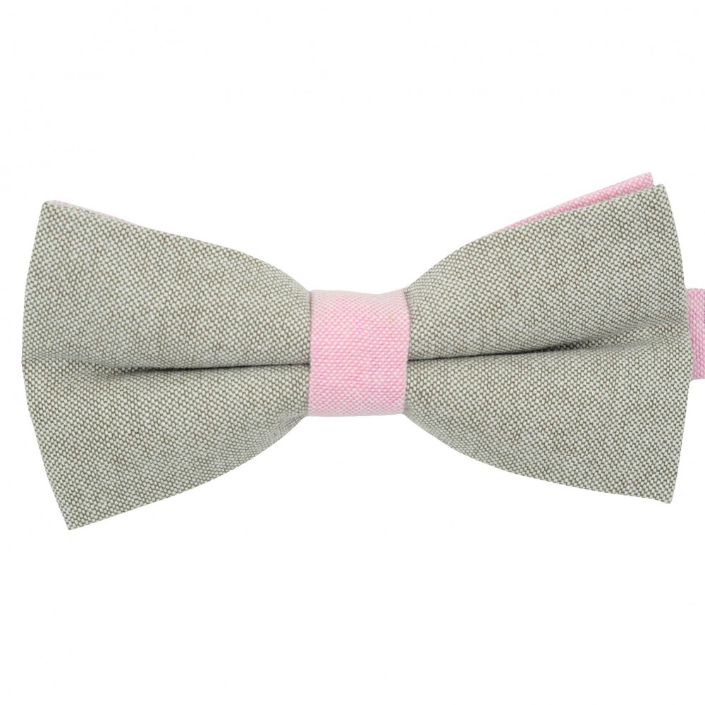 Noeud papillon pastel Beige et Rose. En Coton, bicolore