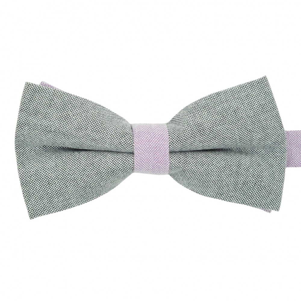 Noeud papillon pastel Gris et Parme. En Coton, bicolore