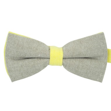 Noeud papillon pastel Beige et Jaune. En Coton, bicolore